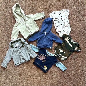 Baby Boy Clothes 6 Piece Bundle 0-12 mo Jackets Shirts One Piece